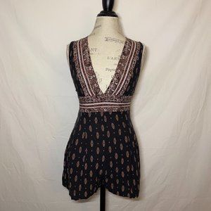 UO Black Paisley Deep V Romper